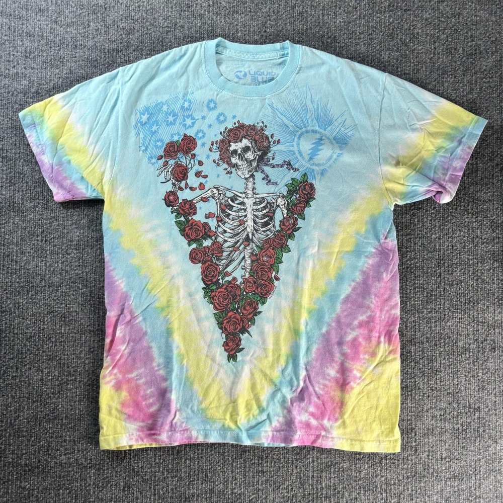 Liquid Blue Grateful Dead Shirt Mens Medium Tie Dye Skeleton Roses Graphic Tee‎